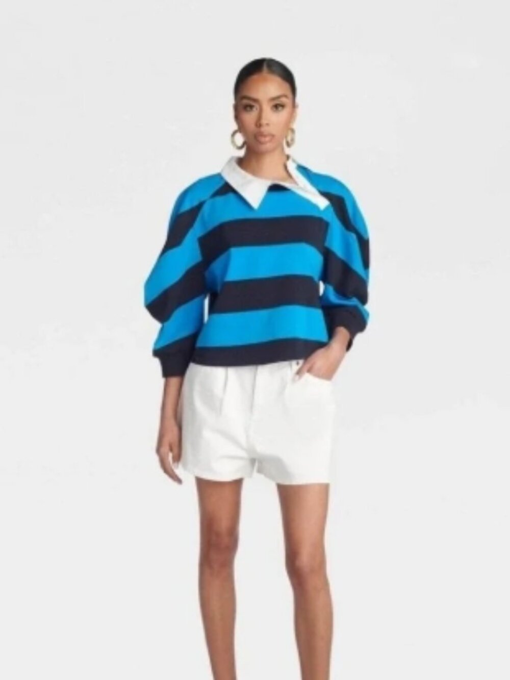KBB by KAHLANA Women's 'The Striped Asymmetric Rugby' - Navy Blue M